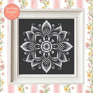 Black and White Mandala Modern Cross Stitch Pattern - Printable & Pattern Keeper PDF Files