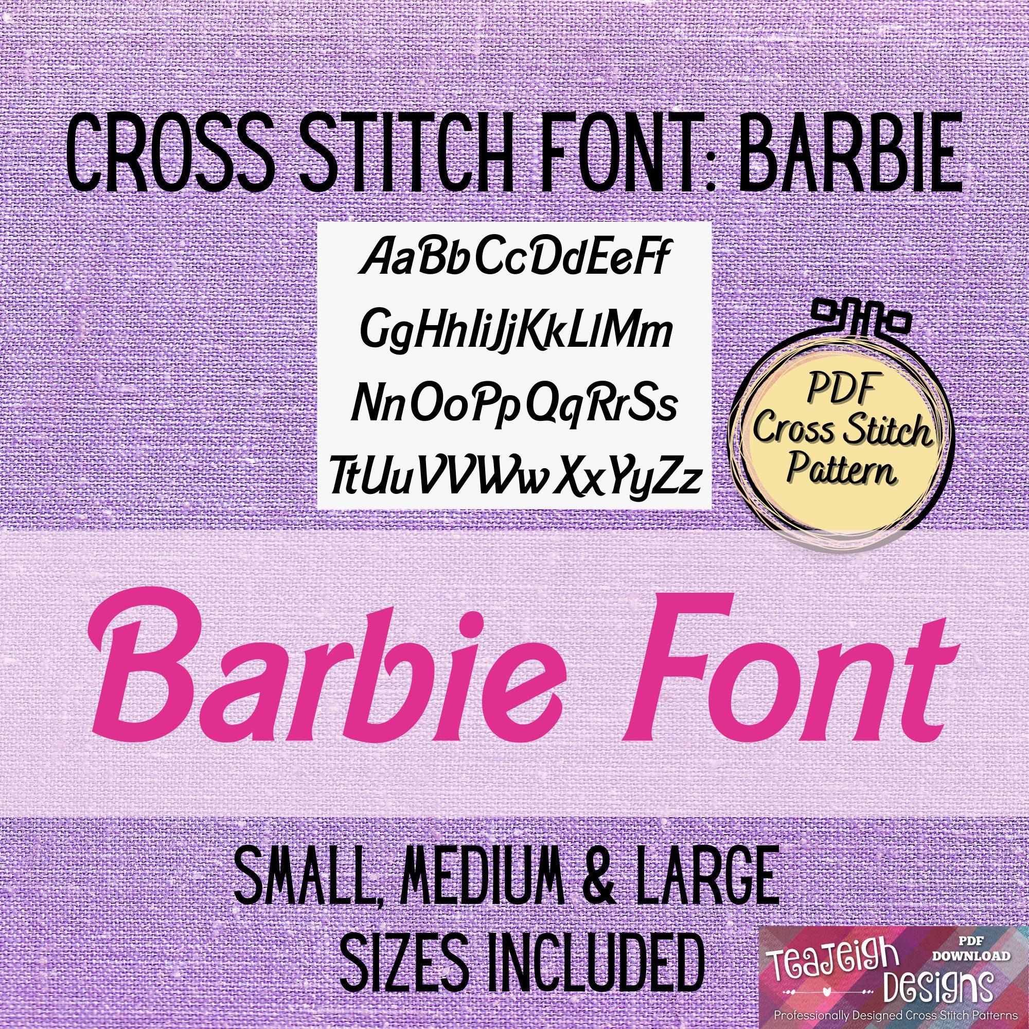 Cross Stitch Font Barbie in 3 Sizes Printable and Pattern Keeper