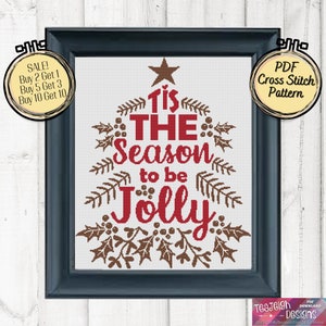 Tis the Season to be Jolly Christmas Tree Cross Stitch Pattern - Printable and Pattern Keeper Compatible PDF Files