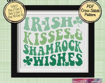 Irish Kisses and Shamrock Wishes Cross Stitch Pattern - St Patricks Day - Printable and Pattern Keeper Compatible PDF Files