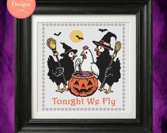 Chicken Witches Cross Stitch Pattern - Tonight We Fly! - Printable and Pattern Keeper PDF Files