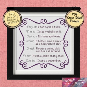I Don't Give a Fuck Translated in Many Languages - Easy Cross Stitch Pattern - Printable and Pattern Keeper Compatible PDF Files image 1