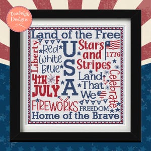 Patrón de punto de cruz para el metro del 4 de julio – Patriotic USA (Patrón PDF)