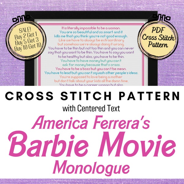America Ferrera's Monologue from the Barbie Movie Cross Stitch Pattern - Centered Text - Printable and Pattern Keeper Compatible PDF Files