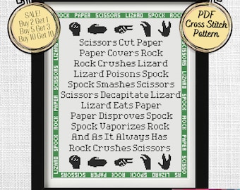 Big Bang Theory Easy Cross Stitch Pattern - Rock Paper Scissors Lizard Spock - Printable and Pattern Keeper Compatible PDF Files