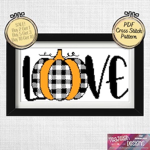 Autumn LOVE Buffalo Plaid Pumpkin Cross Stitch Pattern - Printable and Pattern Keeper Compatible PDF Files