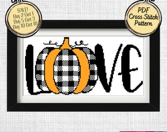 Autumn LOVE Buffalo Plaid Pumpkin Cross Stitch Pattern - Printable and Pattern Keeper Compatible PDF Files