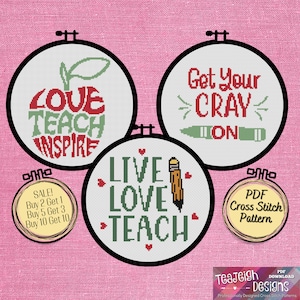 Bundle of 3 Easy Teacher Appreciation Cross Stitch Patterns Printable and Pattern Keeper Compatible PDF Files image 1