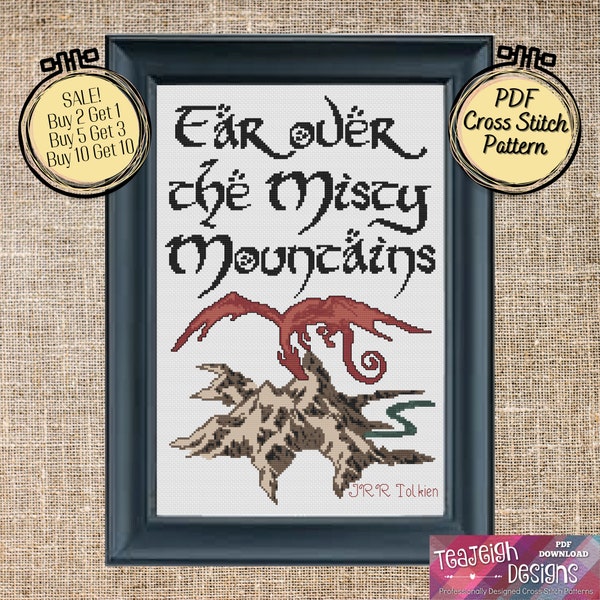 Far Over The Misty Mountains Cross Stitch Pattern - Hobbit Dragon and The Lonely Mountain - Printable and Pattern Keeper Compatible PDF File