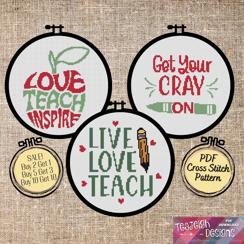 Bundle of 3 Easy Teacher Appreciation Cross Stitch Patterns Printable and Pattern Keeper Compatible PDF Files image 4