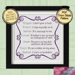 I Don't Give a Fuck Translated in Many Languages - Easy Cross Stitch Pattern - Printable and Pattern Keeper Compatible PDF Files image 4
