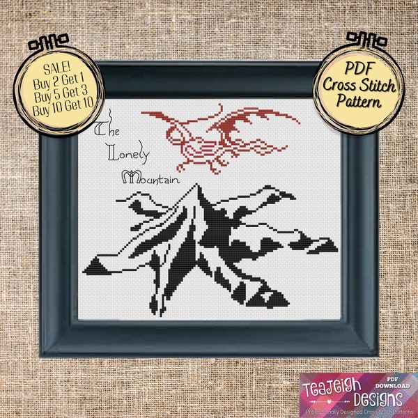 The Lonely Mountain from The Hobbit with Smaug Cross Stitch Pattern - JRR Tolkien - Printable and Pattern Keeper Compatible PDF Files