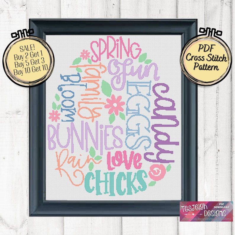 Easter Egg Shaped Subway Word Art Easy Cross Stitch Pattern Printable and Pattern Keeper Compatible PDF Files image 4