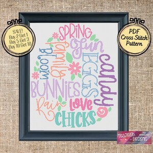 Easter Egg Shaped Subway Word Art Easy Cross Stitch Pattern Printable and Pattern Keeper Compatible PDF Files image 3