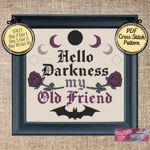 Hello Darkness My Old Friend Goth Halloween Cross Stitch Pattern  -  Printable and Pattern Keeper Compatible PDF Files