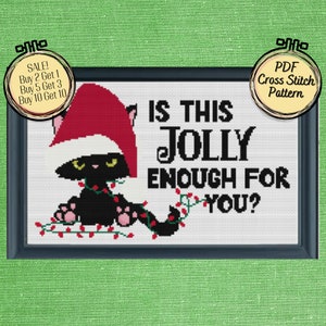 Is This Jolly Enough For You Grumpy Cat Christmas Cross Stitch Pattern - Printable and Pattern Keeper Compatible PDF Files