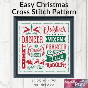 Santa's Reindeer Names Subway Word Art Christmas Easy Cross Stitch Pattern - Printable and Pattern Keeper Compatible PDF Files