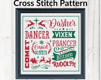 Santa's Reindeer Names Subway Word Art Christmas Easy Cross Stitch Pattern - Printable and Pattern Keeper Compatible PDF Files