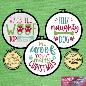 Bundle of 3 Christmas Dog Easy Cross Stitch Patterns  -  Printable and Pattern Keeper Compatible PDF Files
