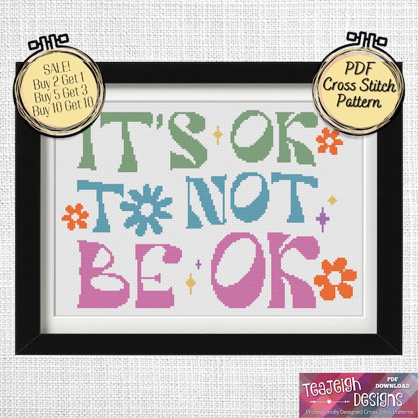 Retro It Is Okay Easy Cross Stitch Pattern  - Printable and Pattern Keeper Compatible PDF Files