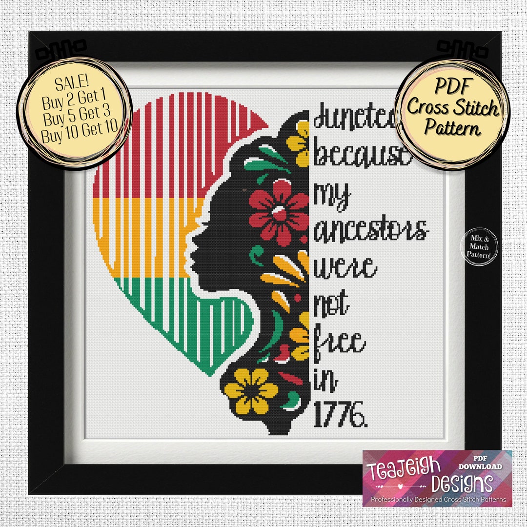 Juneteenth Cross Stitch Pattern - Beautiful Heart and African American ...