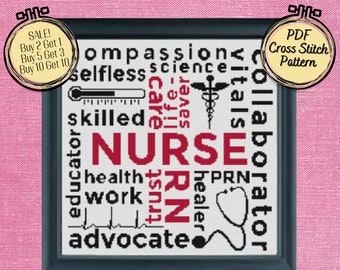 Nurse Appreciation Subway Art Cross Stitch - Printable and Pattern Keeper Compatible PDF Files