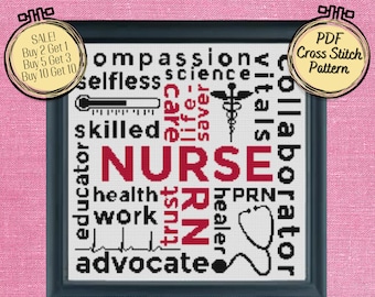 Nurse Appreciation Subway Art Cross Stitch - Printable and Pattern Keeper Compatible PDF Files