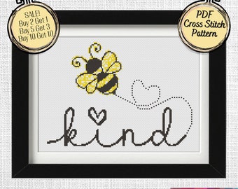 Bee Kind Very Easy Cross Stitch Pattern - Printable and Pattern Keeper Compatible PDF Files