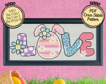 Easter Cross Stitch Pattern LOVE Word Art - Printable and Pattern Keeper Compatible PDF Files