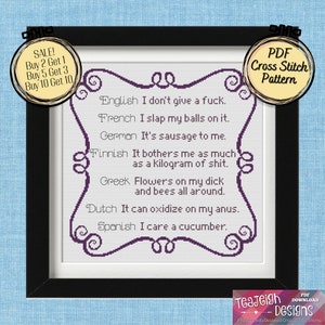 I Don't Give a Fuck Translated in Many Languages - Easy Cross Stitch Pattern - Printable and Pattern Keeper Compatible PDF Files image 5