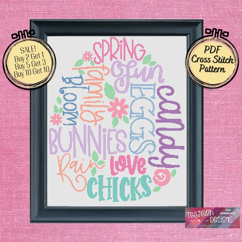 Easter Egg Shaped Subway Word Art Easy Cross Stitch Pattern Printable and Pattern Keeper Compatible PDF Files image 1