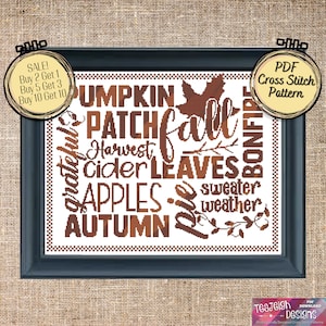 Autumn Word Art Easy Cross Stitch Pattern - Printable and Pattern Keeper Compatible PDF Files