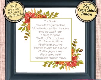 The Garden -  Christian Cross Stitch Pattern with Floral Border - Printable and Pattern Keeper Compatible PDF Files