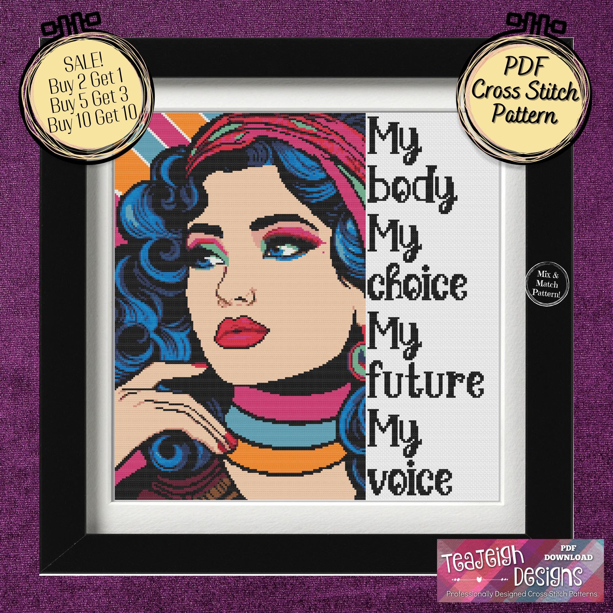 Empowering Feminist Cross Stitch Pattern PDF With Pop Art Woman