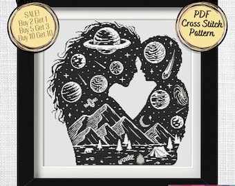 Mother and Child Galaxy Silhouette Cross Stitch Pattern - Printable and Pattern Keeper Compatible PDF Files