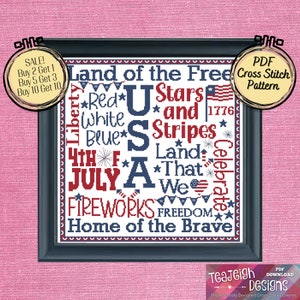 USA 4th of July Patriotic Subway Art Cross Stitch Pattern - Printable and Pattern Keeper Compatible PDF Files