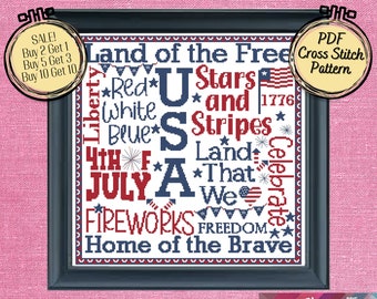 USA 4th of July Patriotic Subway Art Cross Stitch Pattern - Printable and Pattern Keeper Compatible PDF Files
