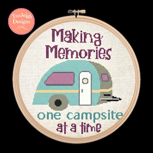 Patrón de punto de cruz fácil: Camper retro: Creando recuerdos, un campamento a la vez. Archivos PDF imprimibles y compatibles con Pattern Keeper.