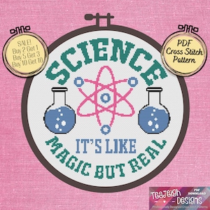 Science It&#39;s Like Magic But Real Nerdy Cross Stitch Pattern - Printable and Pattern Keeper Compatible PDF Files