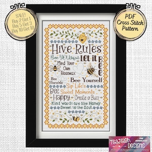 Hive Rules Kreuzstichmuster - Biene für Dich - Bee Youtiful - Pass auf Dein eigenes Bienenwachs auf - Printable und Pattern keeper Kompatibel PDF Dateien