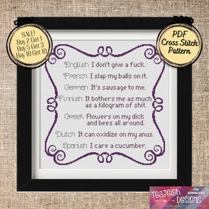 I Don't Give a Fuck Translated in Many Languages - Easy Cross Stitch Pattern - Printable and Pattern Keeper Compatible PDF Files image 3