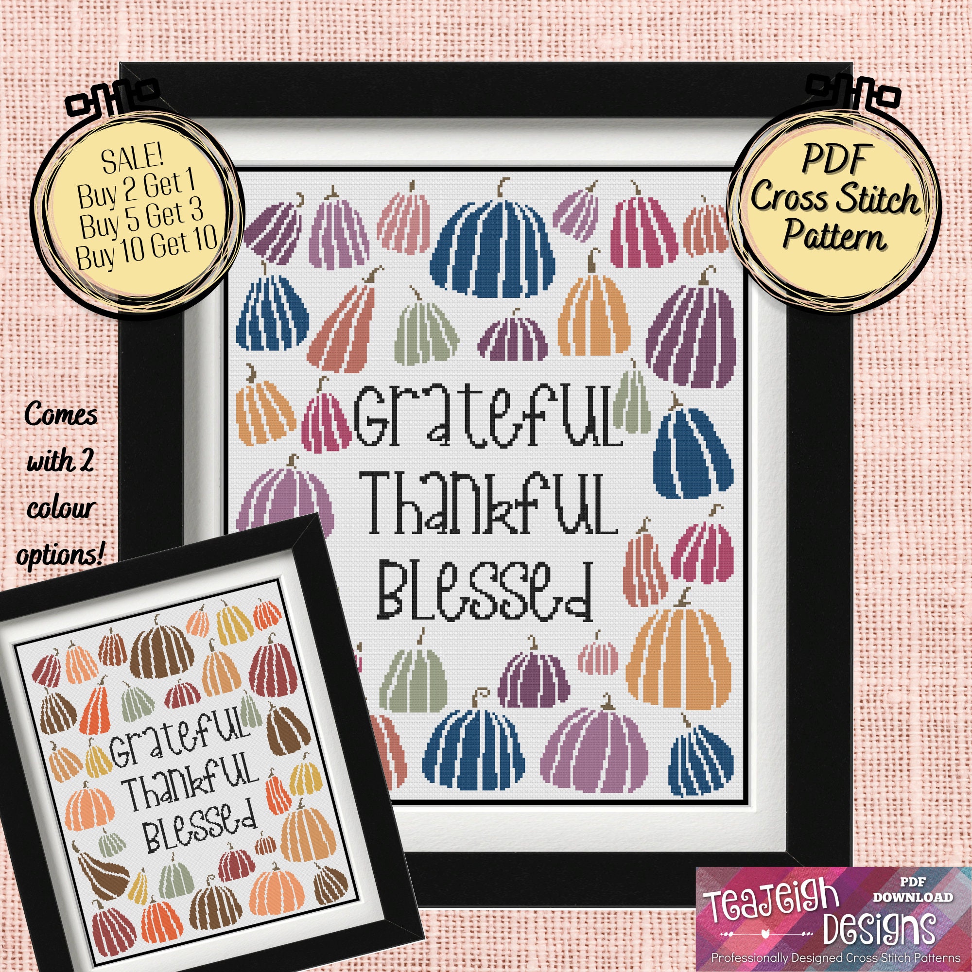 Grateful Thankful Blessed Cross Stitch Pattern With Beautiful Autumn ...