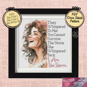 I Am The Storm Cross Stitch Pattern - Curly Haired Woman - Mix and Match - Printable and Pattern Keeper Compatible PDF Files