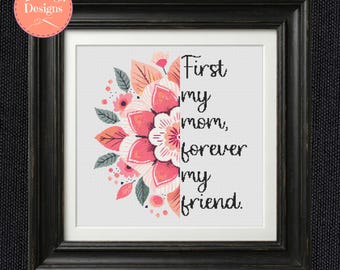 Mother's Day Cross Stitch Pattern - Pink Floral Mandala - Printable and Pattern Keeper PDF Files