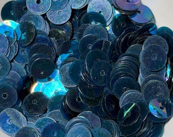 Dark Blue Iridescent Sequins, Smooth, 8" strands, 6mm