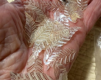 Clear Etched Leaf Sequin , 1 Hole, Elegant Shape, size 28mmx10mm~