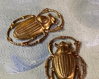 Pair of Brass Scarab Pendant Mixed Media Large Stamping American Made, 2 Sizes