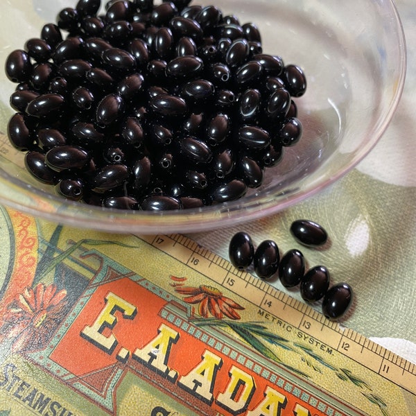 Vintage Black Oval Lucite Bead~ 8mm x3mm~ 20 of them