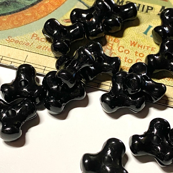 Vintage Lightweight Black Tri-Sided Stackable  Beads~ 10 of them ~10x4mm