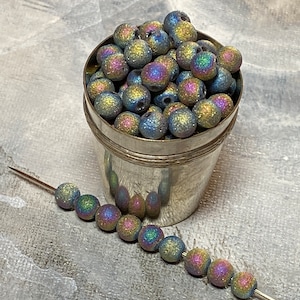 Glass Raku Sparkly Multicolor Beads~ 6mm~ 15 of Them